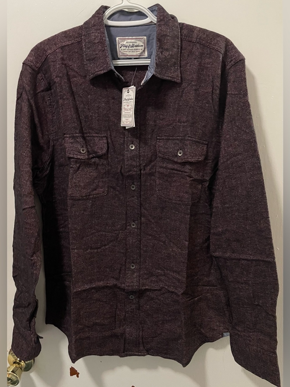 Flag & Anthem Men's Maroon Long-Sleeve Herringbone Button Up Shirt Size Medium M